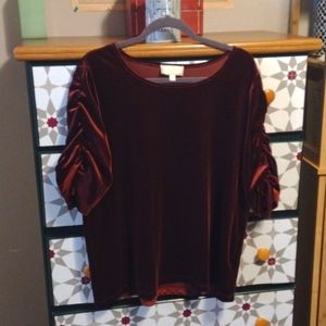 Moulinette Soeurs Anthropologie Elegant Velvet Burgundy Top